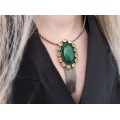 Colier vintage accesorizat cu vechi pandant statement din argint cu citrine și malachit natural 